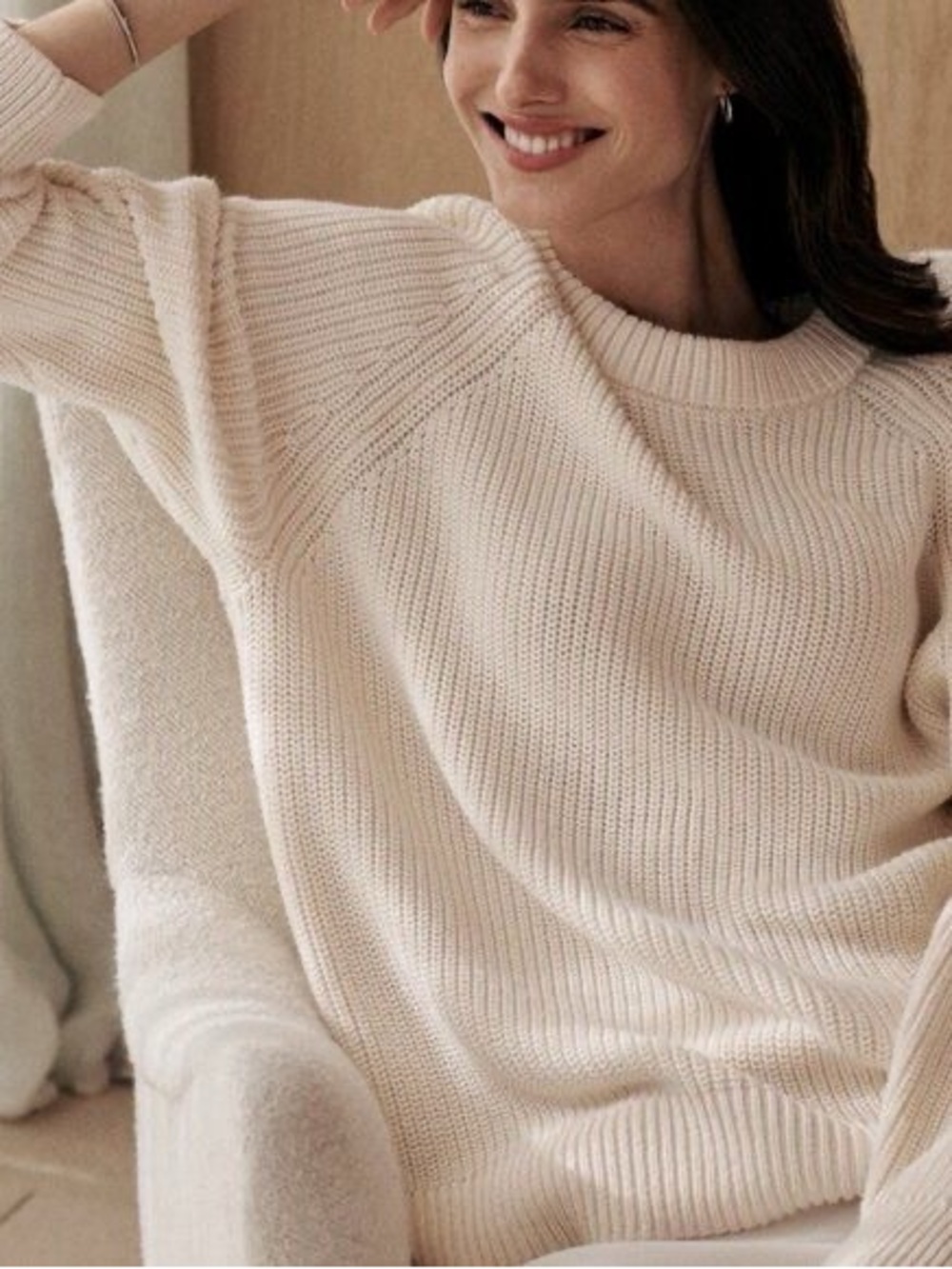 Janessa Leone 100% Wool Cream Ribbed Sweater
